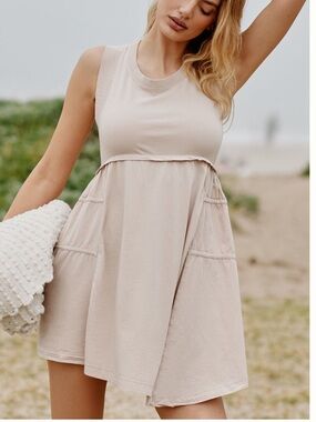 Anthropologie Sleeveless Asymmetrical Mini Dress Oyster Size L